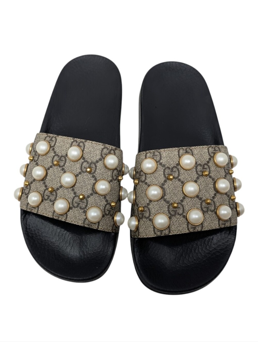 Gucci Pearl GG Web Monogram Supreme Pursuit Slide Sandals Size EU 38